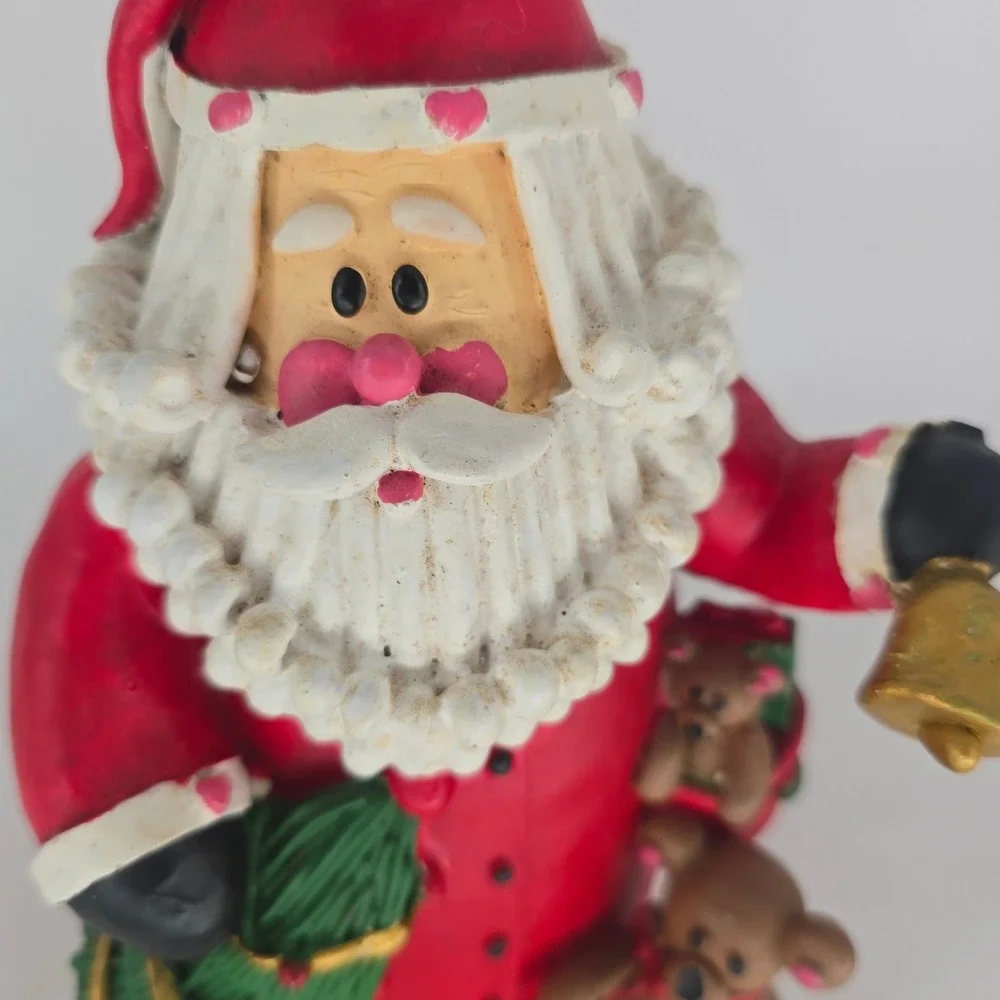 Vintage Santa Figurine Teddy Bears Hearts Christmas Tree Bell Holiday Decor